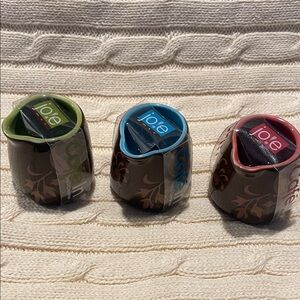 Jo!e Mini Creamer pots with Green, Blue, and Red internal Accents